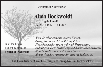 Traueranzeige von Alma Bockwoldt von Trauerportal Echo Online