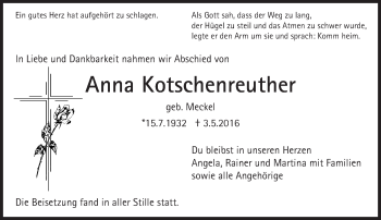 Traueranzeige von Anna Kotschenreuther von Trauerportal Echo Online