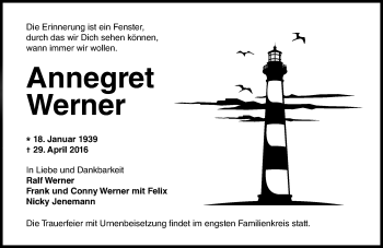 Traueranzeige von Annegret Werner von  Hochheimer Zeitung