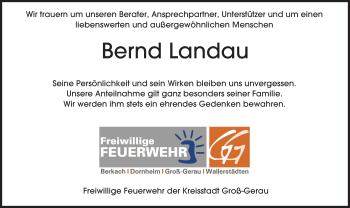 Traueranzeige von Bernd Landau von Darmstädter Echo