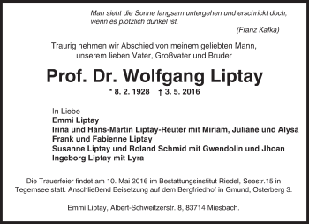 Traueranzeige von Wolfgang Liptay von  Allgemeine Zeitung Mainz
