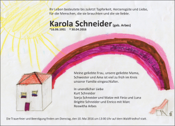Traueranzeige von Karola Schneider von Trauerportal Echo Online