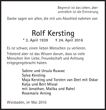 Traueranzeige von Rolf Kersting von  Wiesbaden komplett