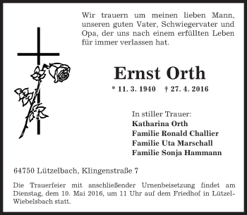 Traueranzeige von Ernst Orth von Trauerportal Echo Online