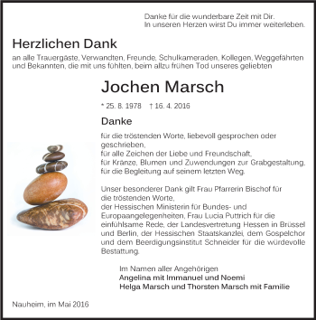 Traueranzeige von Jochen Marsch von Trauerportal Echo Online