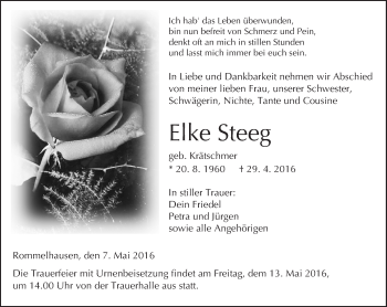 Traueranzeige von Elke Steeg von  Kreisanzeiger