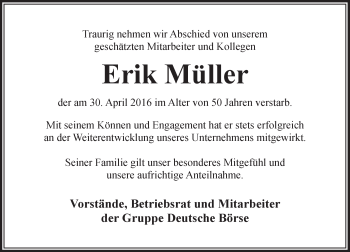 Traueranzeige von Erik Müller von  Mainspitze