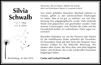 Traueranzeige von Silvia Schwalb von  Gießener Anzeiger