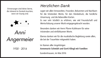 Traueranzeige von Anni Angermeier von Trauerportal Echo Online