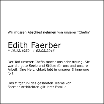 Traueranzeige von Edith Faerber von  Allgemeine Zeitung Mainz