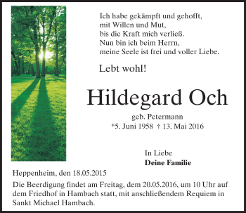 Traueranzeige von Hildegard Och von Trauerportal Echo Online