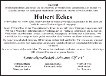 Traueranzeige von Hubert Eckes von  Allgemeine  Zeitung Ingelheim-Bingen