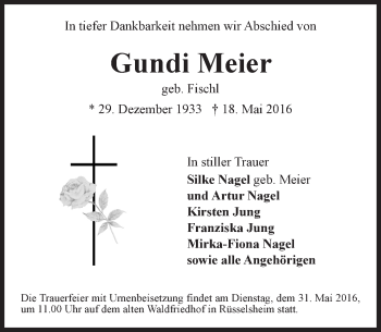 Traueranzeige von Gundi Meier von  Mainspitze Traueranzeige von Gundi Meier von  Mainspitze