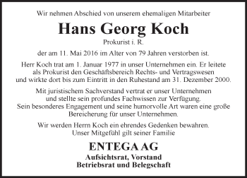 Traueranzeige von Hans Georg Koch von Trauerportal Echo Online