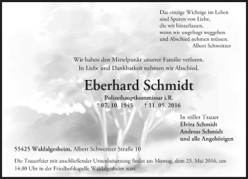 Traueranzeige von Eberhard Schmidt von  Allgemeine  Zeitung Ingelheim-Bingen