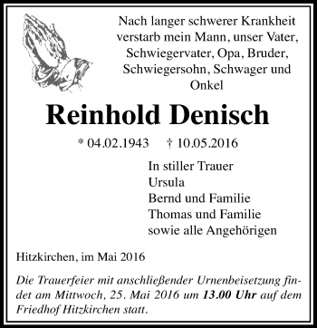 Traueranzeige von Reinhold Denisch von  Kreisanzeiger