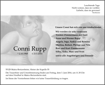 Traueranzeige von Conni Rupp von  Allgemeine Zeitung Mainz Traueranzeige von Conni Rupp von  Allgemeine Zeitung Mainz