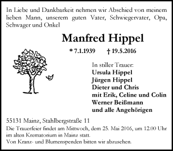 Traueranzeige von Manfred Hippel von  Allgemeine Zeitung Mainz Traueranzeige von Manfred Hippel von  Allgemeine Zeitung Mainz