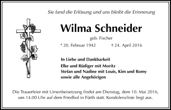 Traueranzeige von Wilma Schneider von Trauerportal Echo Online