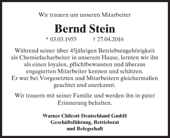Traueranzeige von Bernd Stein von Trauerportal Echo Online
