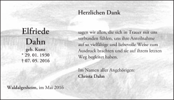 Traueranzeige von Elfriede Dahn von  Allgemeine  Zeitung Ingelheim-Bingen