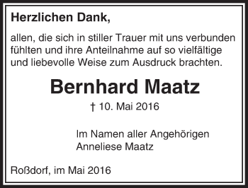Traueranzeige von Bernhard Maatz von Trauerportal Echo Online