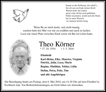 Traueranzeige von Theo Körner von  Usinger Anzeiger