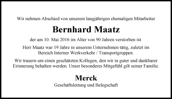 Traueranzeige von Bernhard Maatz von Trauerportal Echo Online