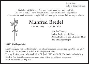 Traueranzeige von Manfred Bredel von  Allgemeine  Zeitung Ingelheim-Bingen