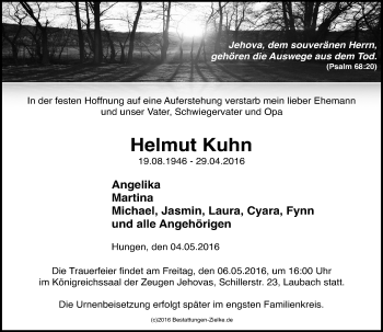 Traueranzeige von Helmut Kuhn von  Gießener Anzeiger