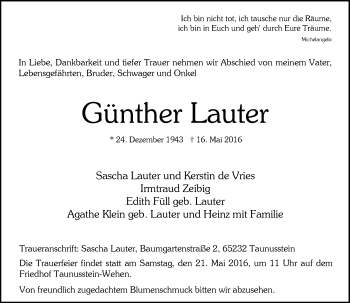Traueranzeige von Günther Lauter von  Wiesbaden komplett