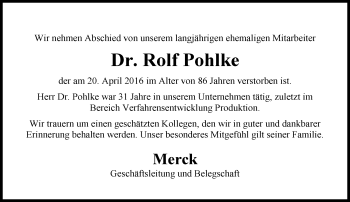Traueranzeige von Rolf Pohlke von Trauerportal Echo Online