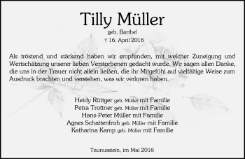 Traueranzeige von Tilly Müller von  Wiesbaden komplett
