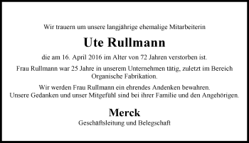 Traueranzeige von Ute Rullmann von Trauerportal Echo Online