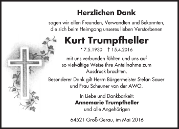 Traueranzeige von Kurt Trumpfheller von Trauerportal Echo Online