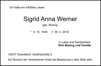 Traueranzeige von Sigrid Anna Werner von Trauerportal Echo Online