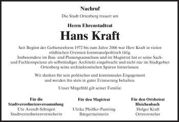 Traueranzeige von Hans Kraft von  Kreisanzeiger