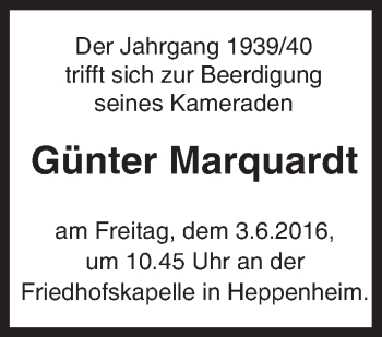 Traueranzeige von Günter Marquardt von Trauerportal Echo Online