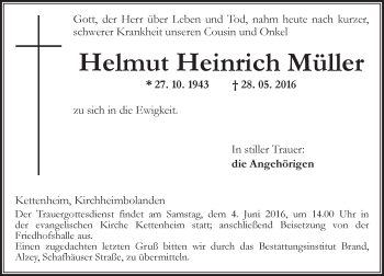 Traueranzeige von Helmut Heinrich Müller von  Allgemeine Zeitung Alzey
