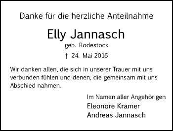 Traueranzeige von Elly Jannasch von Trauerportal Echo Online