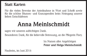 Traueranzeige von Anna Meinlschmidt von Trauerportal Rhein Main Presse