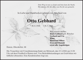 Traueranzeige von Otto Gebhard von  Wormser Zeitung