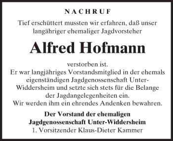 Traueranzeige von Alfred Hofmann von  Kreisanzeiger