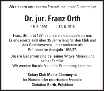 Traueranzeige von Franz Orth von Trauerportal Rhein Main Presse Traueranzeige von Franz Orth von Trauerportal Rhein Main Presse