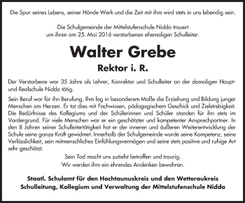 Traueranzeige von Walter Grebe von  Kreisanzeiger