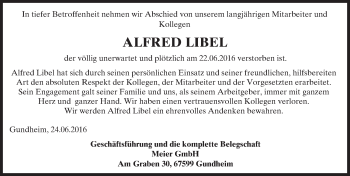 Traueranzeige von Alfred Libel von Trauerportal Rhein Main Presse