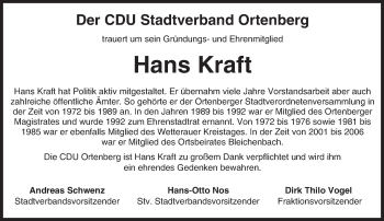 Traueranzeige von Hans Kraft von  Kreisanzeiger