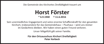Traueranzeige von Horst Förster von Trauerportal Rhein Main Presse