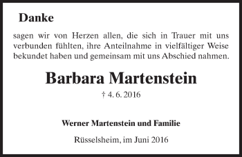Traueranzeige von Barbara Martenstein von Trauerportal Rhein Main Presse