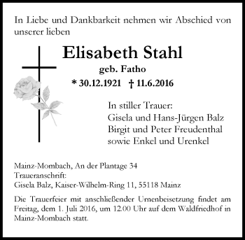 Traueranzeige von Elisabeth Stahl von Trauerportal Rhein Main Presse Traueranzeige von Elisabeth Stahl von Trauerportal Rhein Main Presse